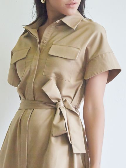 Collared Short Sleeves A-line Dress