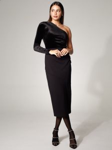 Velvet Asymmetric One-Shoulder Dress