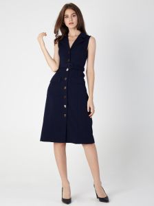 Sleeveless Button-Front Lapel Dress