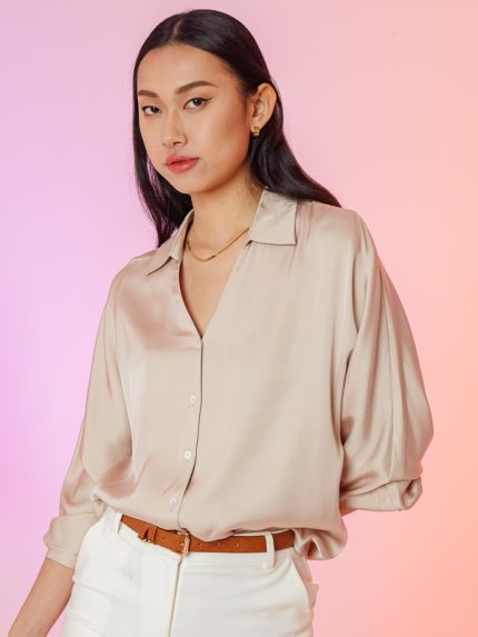 Satin V-Neck Blouse