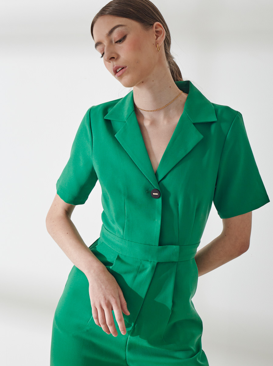 Lapel Collared Short Sleeve Jumpsuit