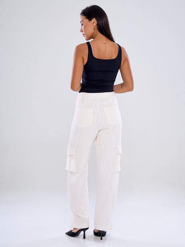 Linen Straight Cargo Trousers