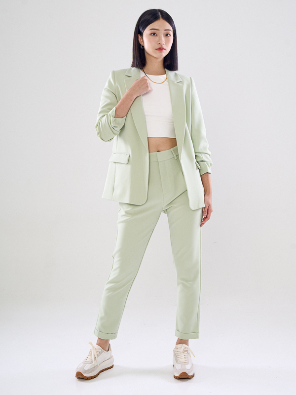 Chriselle Ruched Blazer-Mint Green