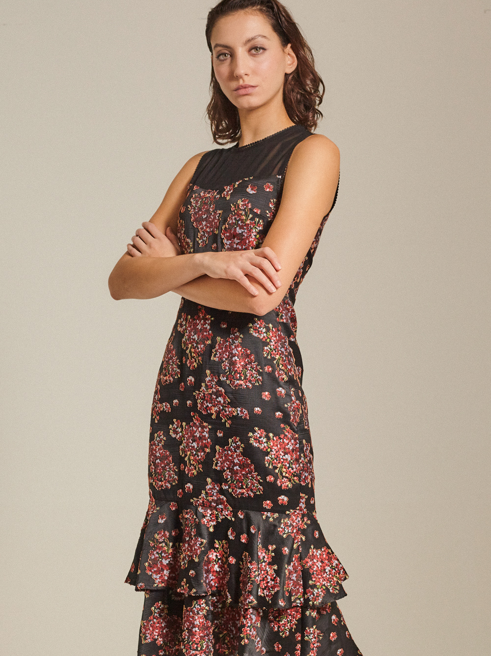 Tiered Brocade Dress