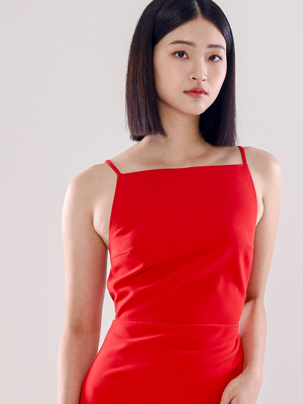 Straight Neck Low Back Dress