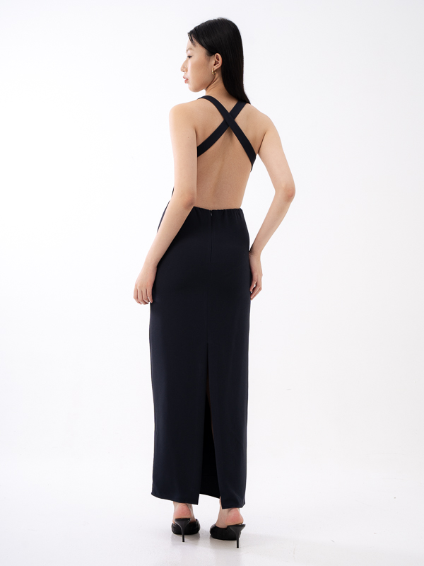 Aster Backless Halter Dress - MIDNIGHT