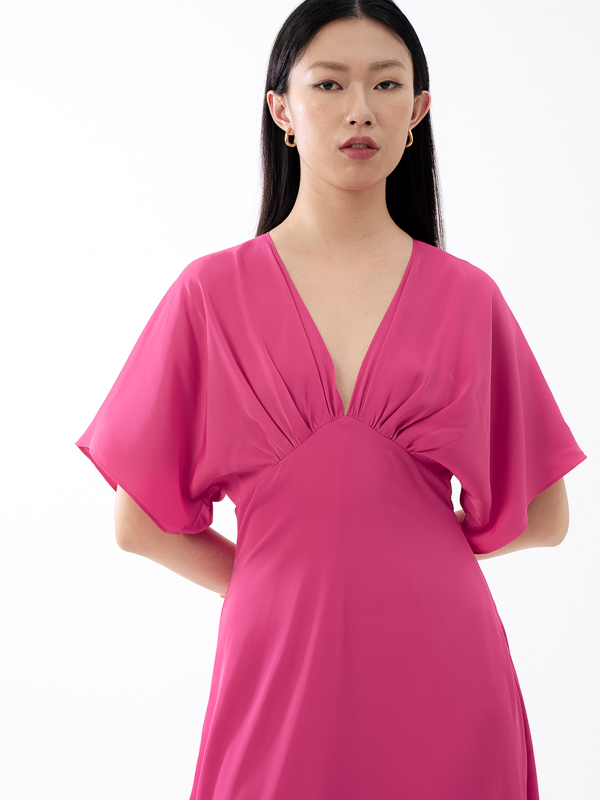 Primrose Short Sleeves Dress - FUSCHIA