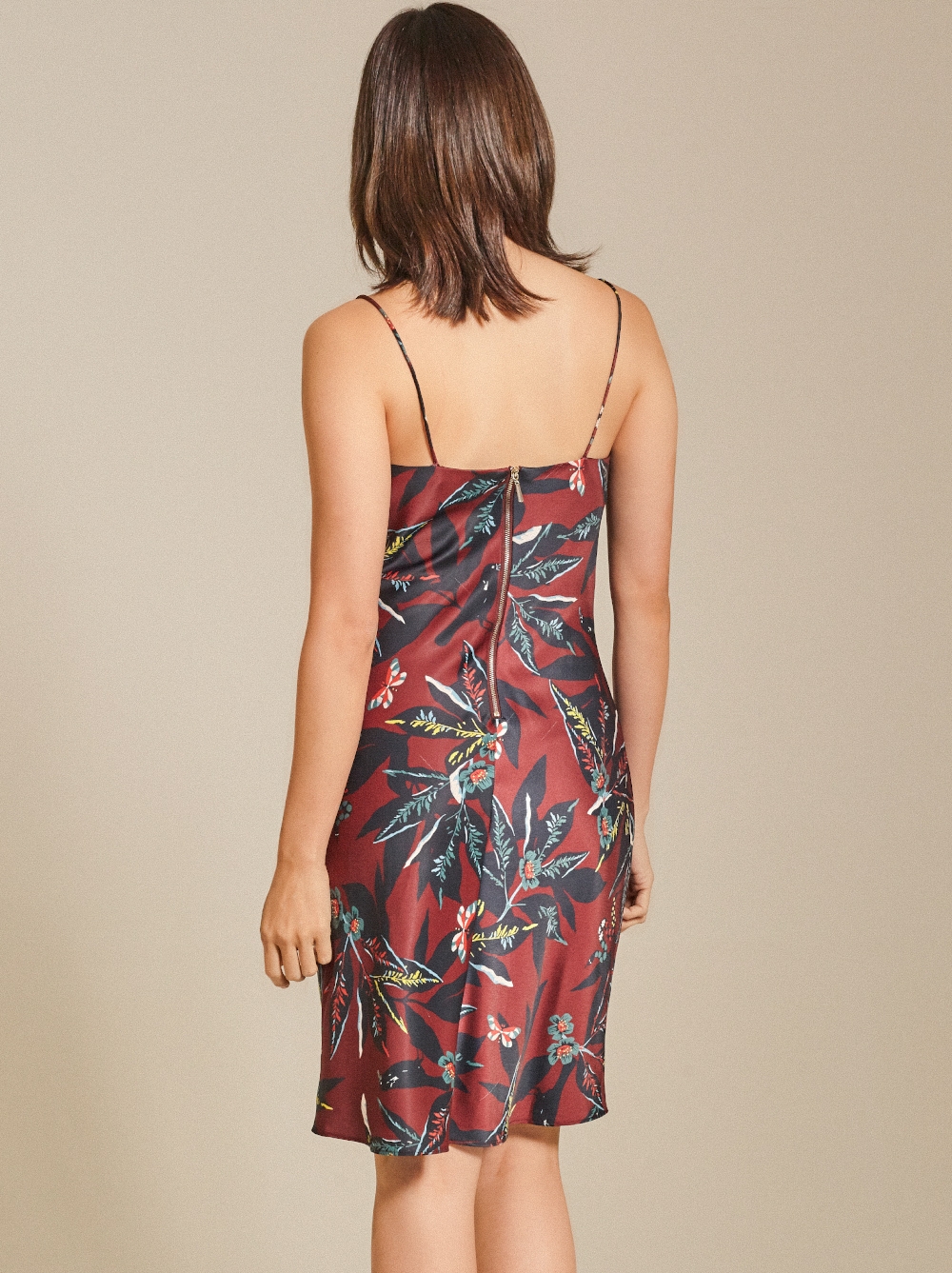 Draped Printed Satin Midi Dress