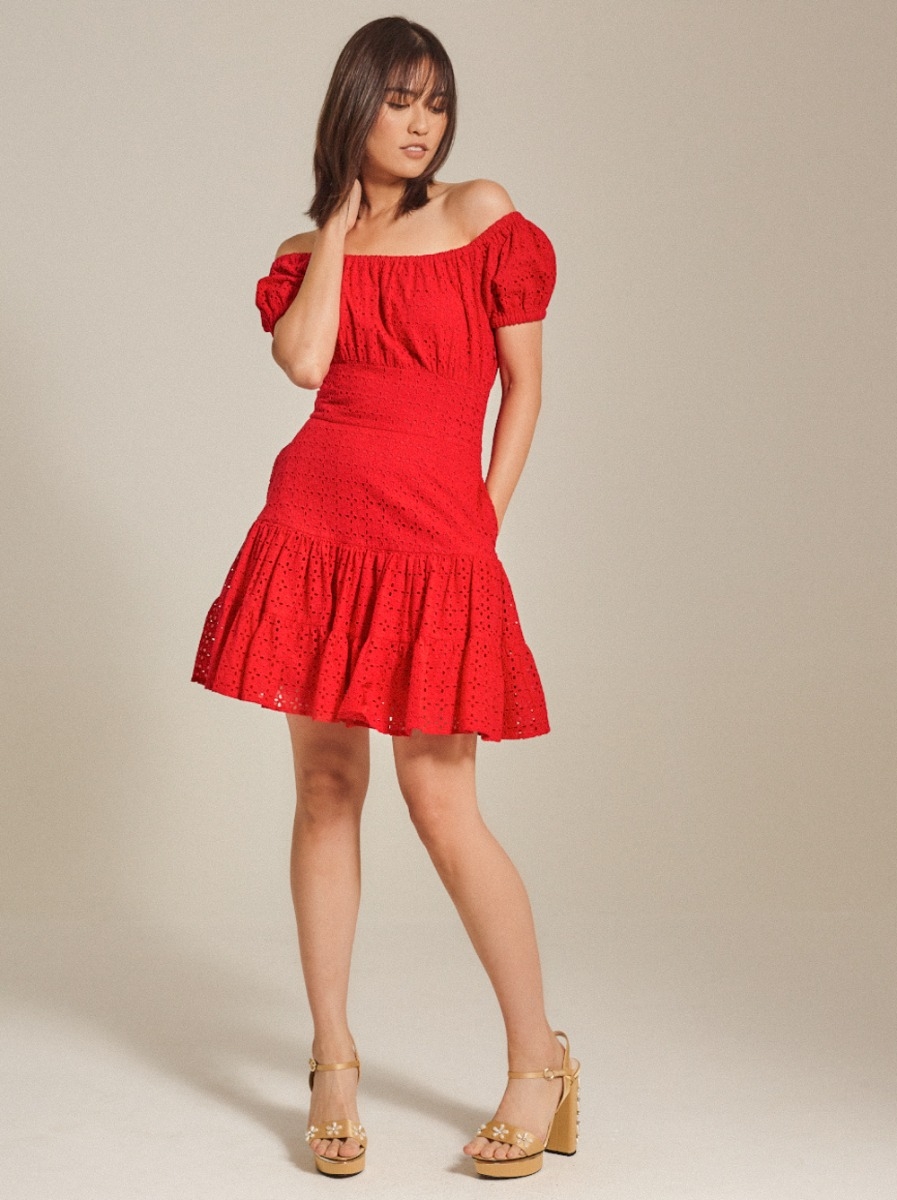 Off-Shoulder Broderie Anglaise Short Dress