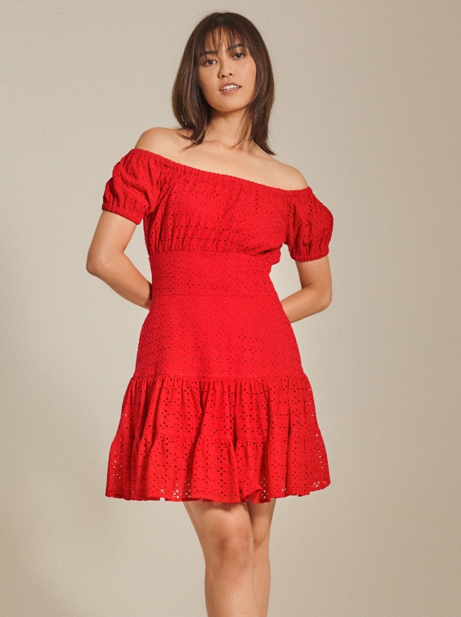 Off-Shoulder Broderie Anglaise Short Dress