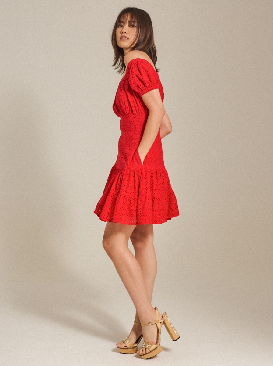 Off-Shoulder Broderie Anglaise Short Dress