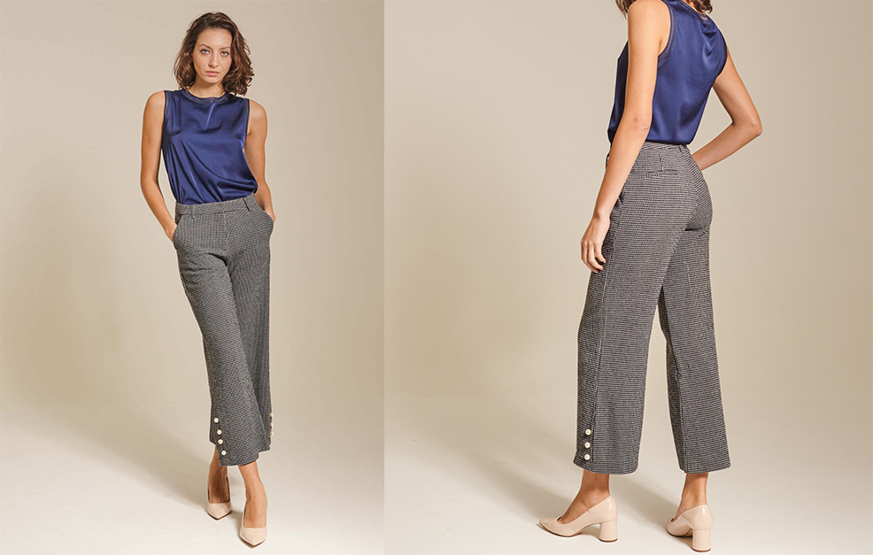 Button-embellished Cropped Tweed Pants