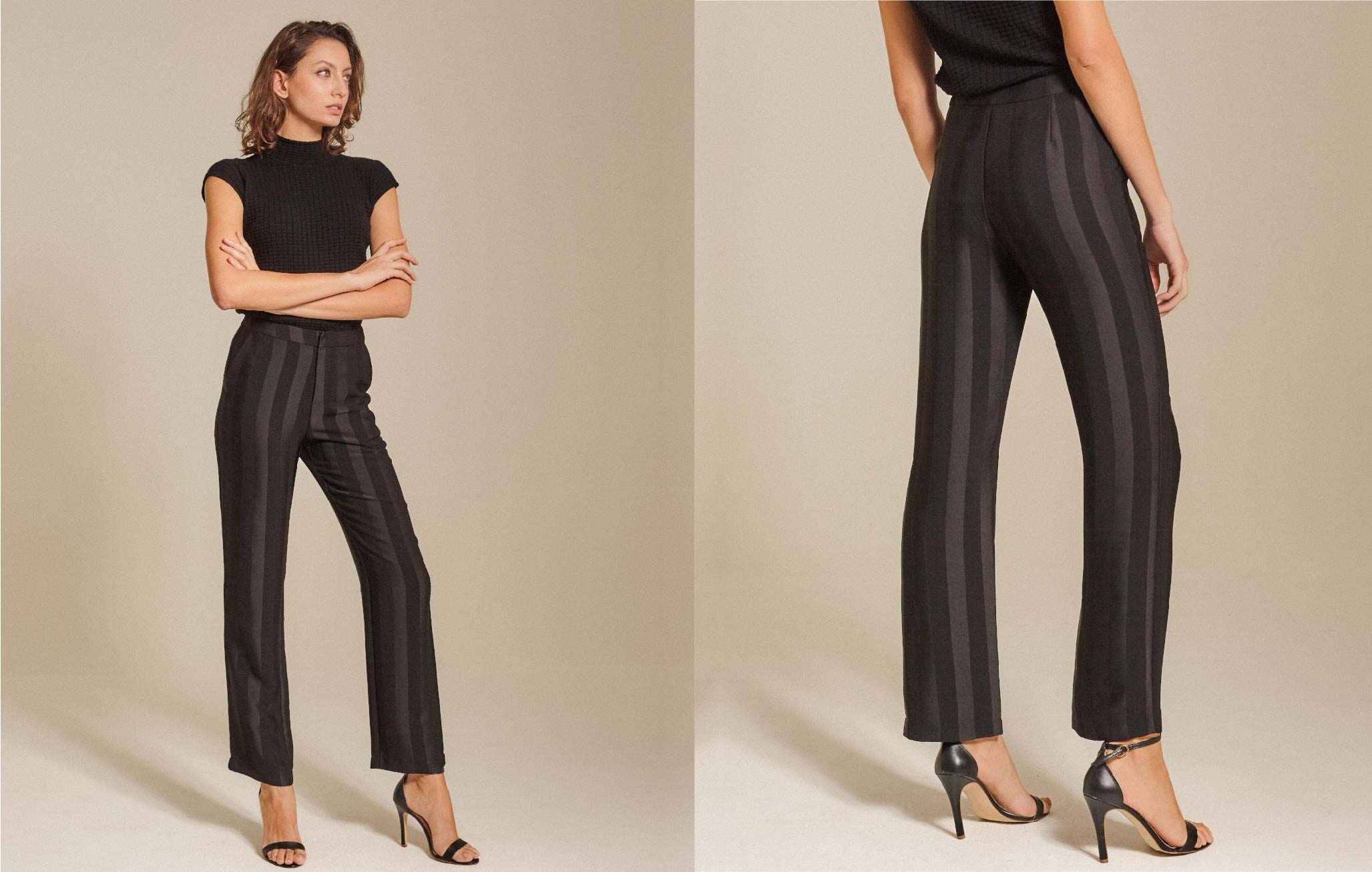 Striped Satin Tapered Pants